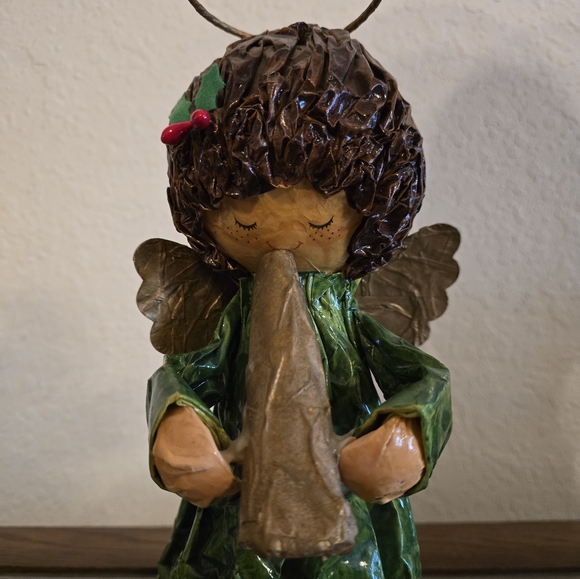 Vintage 1970's Paper Mache Angel Christmas Tree Topper - Picture 2 of 8